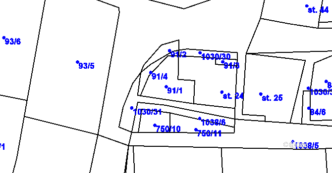 Parcela st. 91/1 v KÚ Polepy, Katastrální mapa