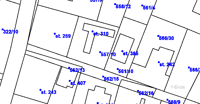 Parcela st. 557/10 v KÚ Polepy, Katastrální mapa