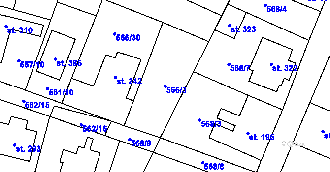 Parcela st. 566/3 v KÚ Polepy, Katastrální mapa