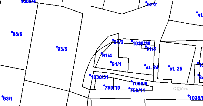 Parcela st. 91/4 v KÚ Polepy, Katastrální mapa
