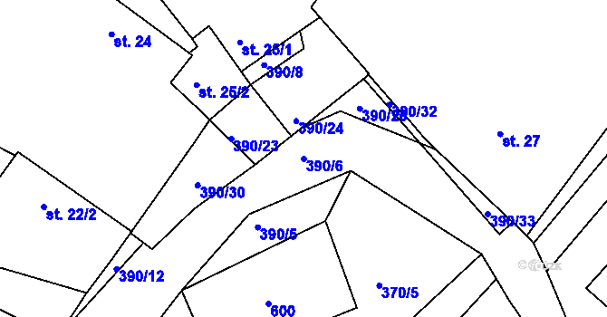 Parcela st. 390/6 v KÚ Polerady u Prahy, Katastrální mapa