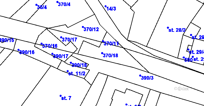 Parcela st. 370/18 v KÚ Polerady u Prahy, Katastrální mapa