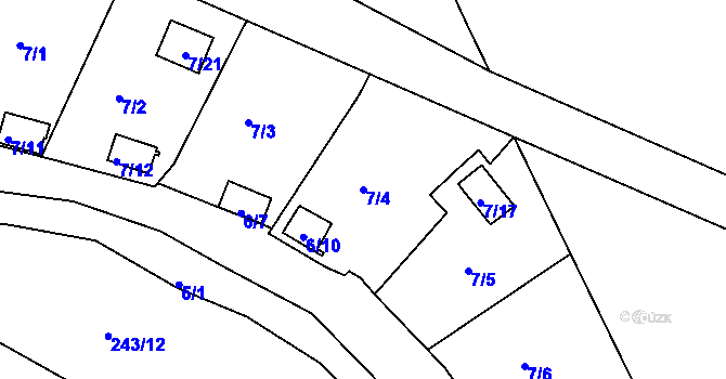 Parcela st. 7/4 v KÚ Polerady, Katastrální mapa