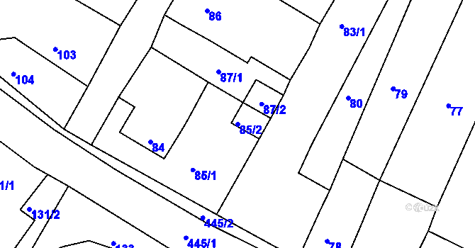 Parcela st. 85/2 v KÚ Polerady, Katastrální mapa