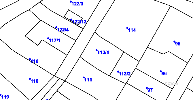 Parcela st. 113/1 v KÚ Polerady, Katastrální mapa