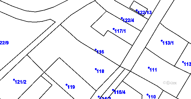 Parcela st. 116 v KÚ Polerady, Katastrální mapa