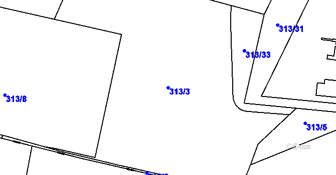 Parcela st. 313/3 v KÚ Polerady, Katastrální mapa