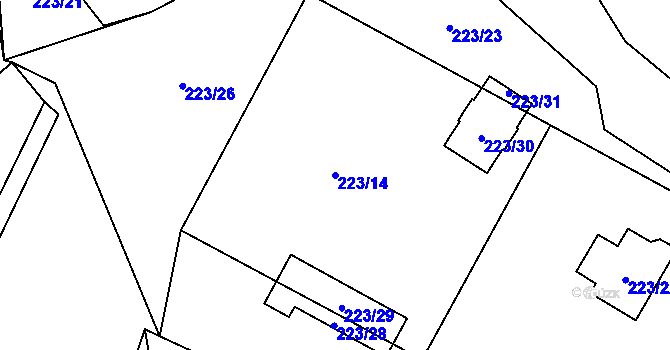 Parcela st. 223/14 v KÚ Polerady, Katastrální mapa