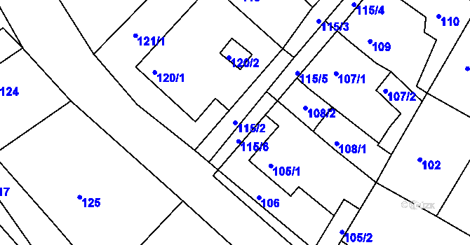 Parcela st. 115/2 v KÚ Polerady, Katastrální mapa