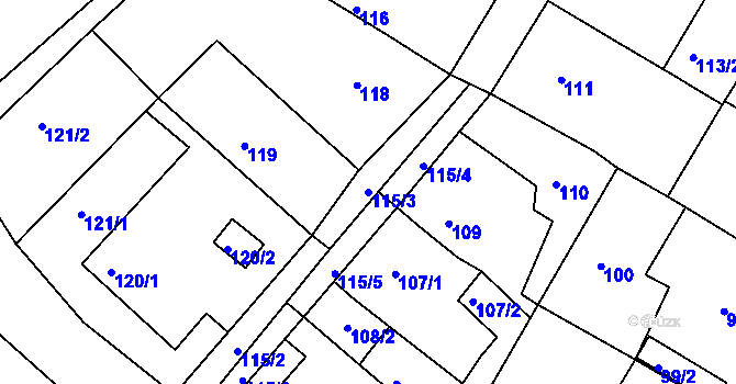 Parcela st. 115/3 v KÚ Polerady, Katastrální mapa