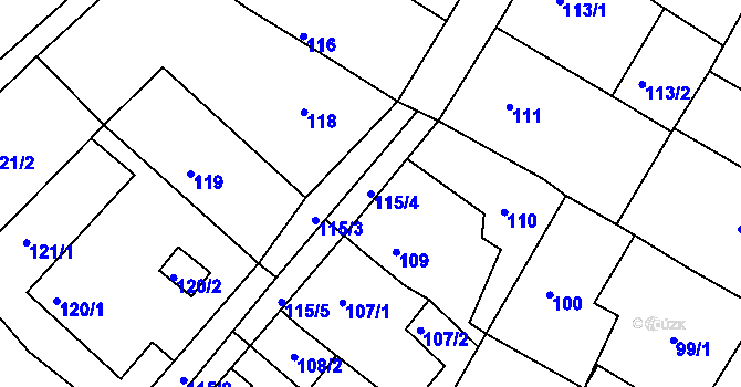 Parcela st. 115/4 v KÚ Polerady, Katastrální mapa