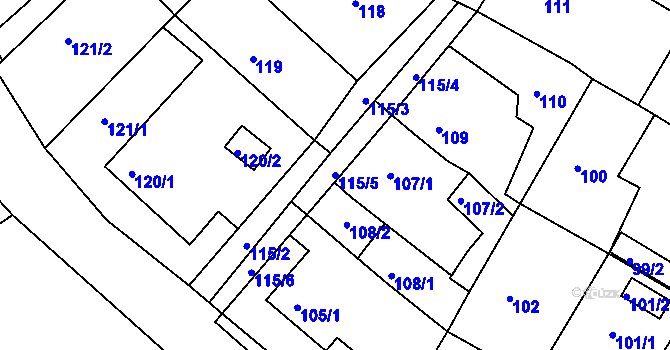 Parcela st. 115/5 v KÚ Polerady, Katastrální mapa