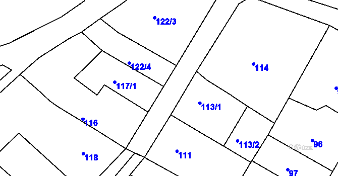 Parcela st. 115/1 v KÚ Polerady, Katastrální mapa