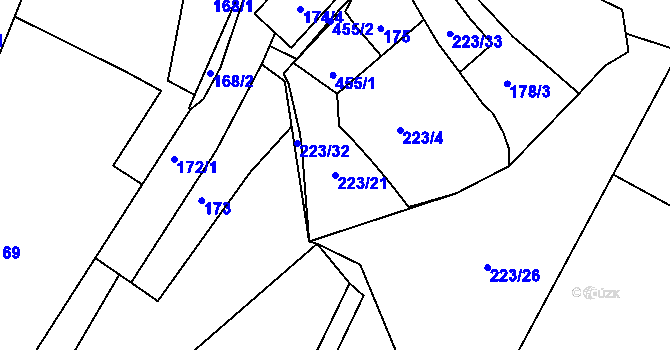 Parcela st. 223/21 v KÚ Polerady, Katastrální mapa