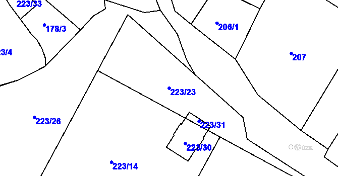 Parcela st. 223/23 v KÚ Polerady, Katastrální mapa