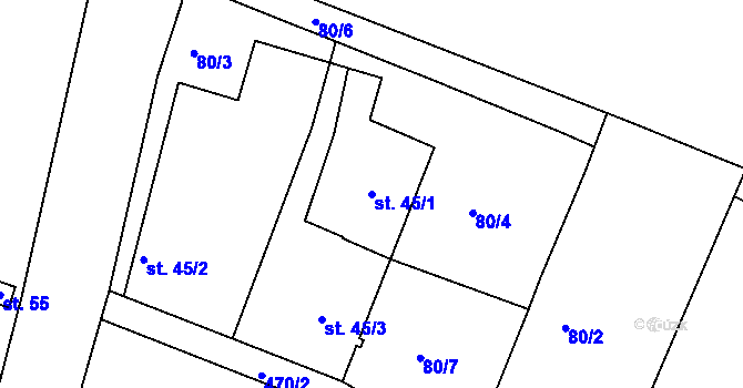 Parcela st. 45/1 v KÚ Polesí u Počátek, Katastrální mapa