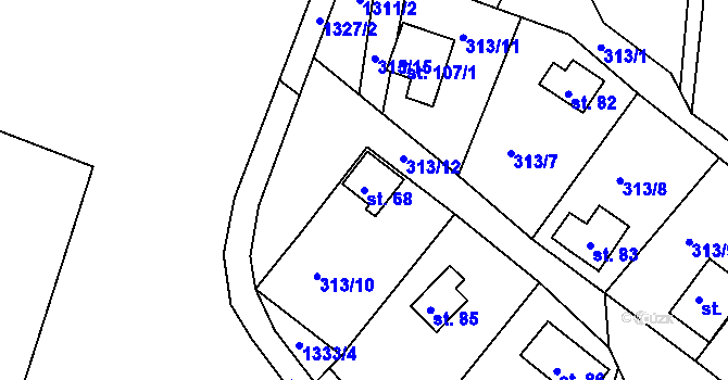 Parcela st. 68 v KÚ Polesí u Počátek, Katastrální mapa
