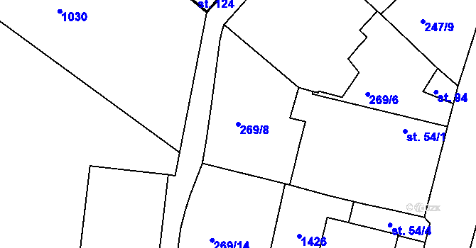 Parcela st. 269/8 v KÚ Polesí u Počátek, Katastrální mapa