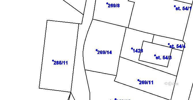Parcela st. 269/14 v KÚ Polesí u Počátek, Katastrální mapa