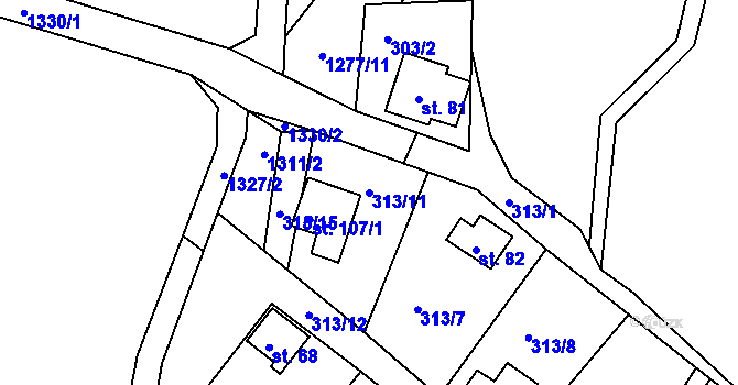 Parcela st. 313/11 v KÚ Polesí u Počátek, Katastrální mapa