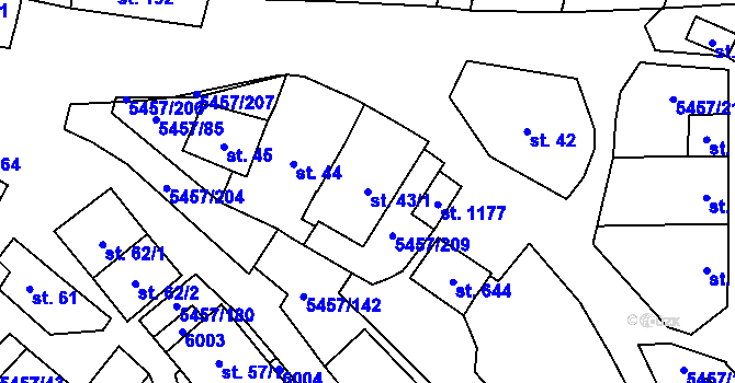 Parcela st. 43/1 v KÚ Polešovice, Katastrální mapa