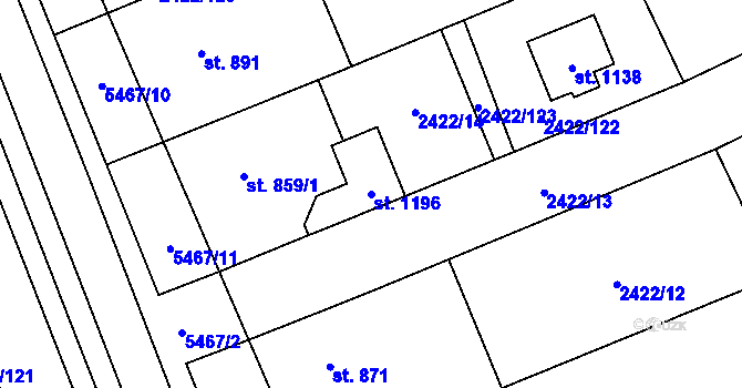 Parcela st. 1196 v KÚ Polešovice, Katastrální mapa