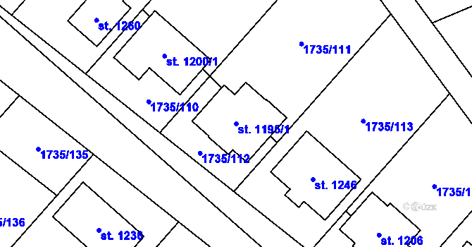 Parcela st. 1195/1 v KÚ Polešovice, Katastrální mapa