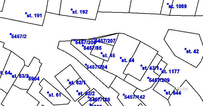 Parcela st. 45 v KÚ Polešovice, Katastrální mapa