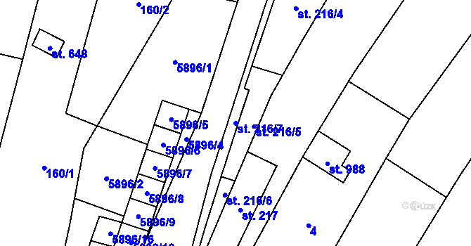 Parcela st. 216/7 v KÚ Polešovice, Katastrální mapa
