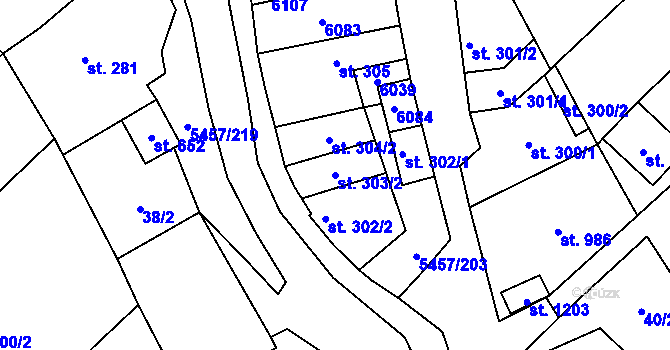 Parcela st. 303/2 v KÚ Polešovice, Katastrální mapa