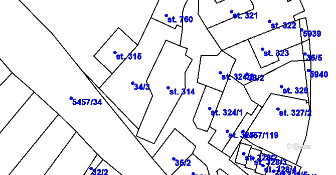 Parcela st. 314 v KÚ Polešovice, Katastrální mapa