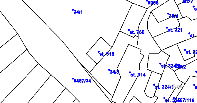 Parcela st. 315 v KÚ Polešovice, Katastrální mapa