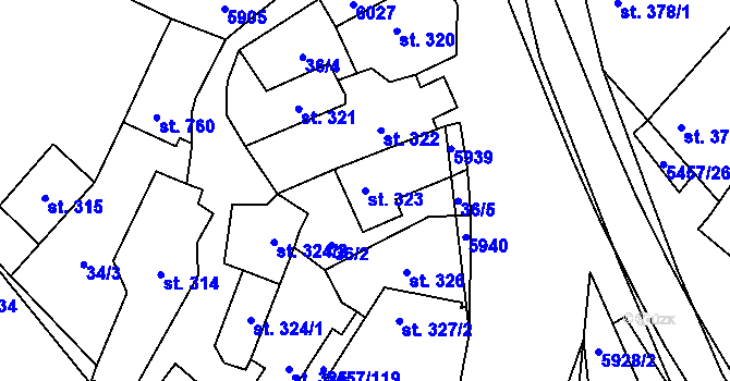 Parcela st. 323 v KÚ Polešovice, Katastrální mapa