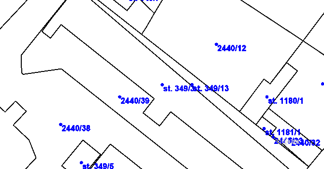 Parcela st. 349/3 v KÚ Polešovice, Katastrální mapa