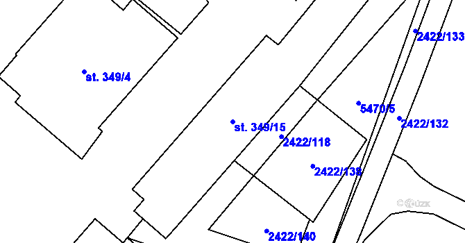 Parcela st. 349/15 v KÚ Polešovice, Katastrální mapa