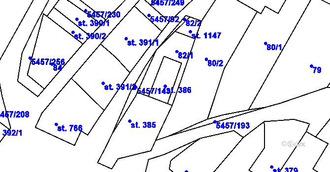 Parcela st. 386 v KÚ Polešovice, Katastrální mapa