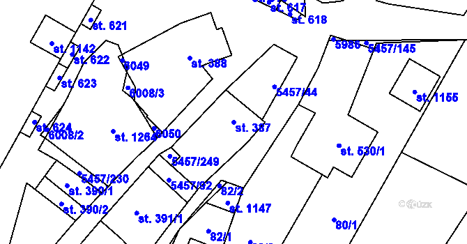 Parcela st. 387 v KÚ Polešovice, Katastrální mapa