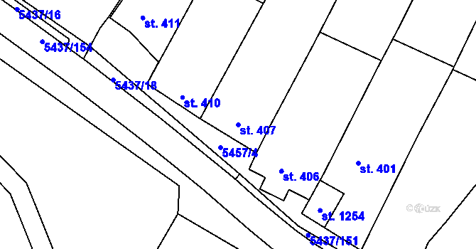 Parcela st. 407 v KÚ Polešovice, Katastrální mapa