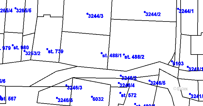 Parcela st. 488/1 v KÚ Polešovice, Katastrální mapa