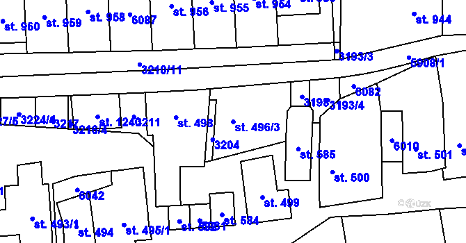 Parcela st. 496/3 v KÚ Polešovice, Katastrální mapa