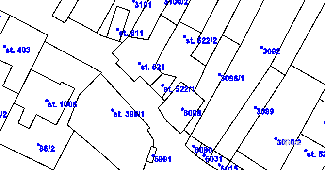 Parcela st. 522/1 v KÚ Polešovice, Katastrální mapa