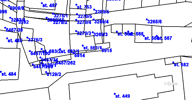 Parcela st. 561/2 v KÚ Polešovice, Katastrální mapa
