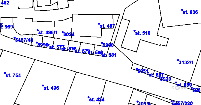 Parcela st. 581 v KÚ Polešovice, Katastrální mapa