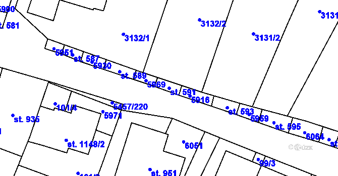 Parcela st. 591 v KÚ Polešovice, Katastrální mapa