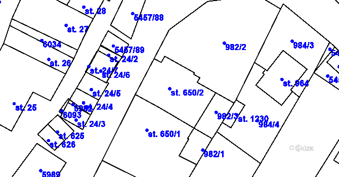 Parcela st. 650/2 v KÚ Polešovice, Katastrální mapa