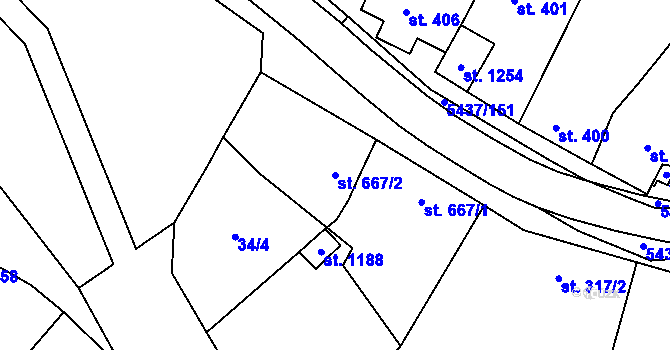 Parcela st. 667/2 v KÚ Polešovice, Katastrální mapa