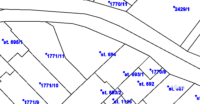 Parcela st. 694 v KÚ Polešovice, Katastrální mapa