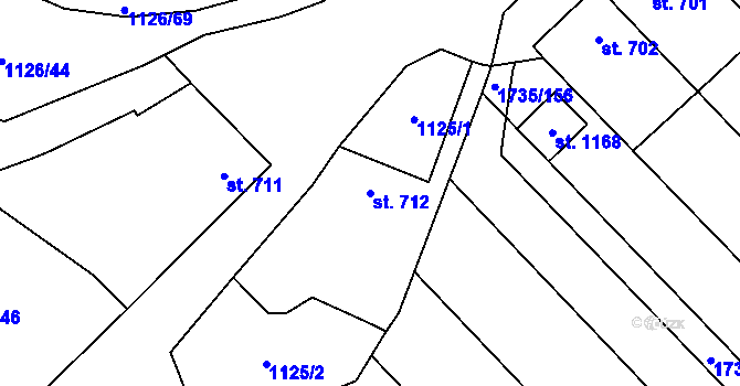 Parcela st. 712 v KÚ Polešovice, Katastrální mapa