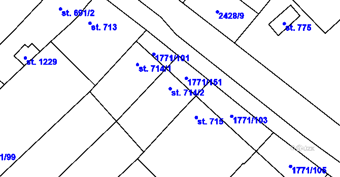Parcela st. 714/2 v KÚ Polešovice, Katastrální mapa