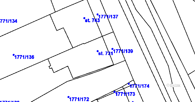 Parcela st. 731 v KÚ Polešovice, Katastrální mapa
